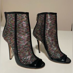 Jimmy choo booties open toe size 8 new leather multicolor high hills zip on back